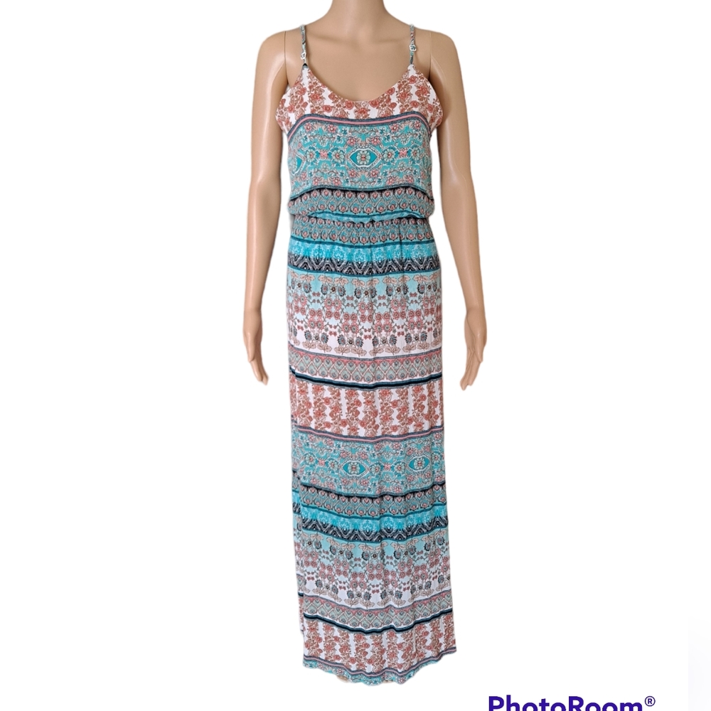 Misia Chiffon spaghetti strap boho floral lined maxi dress